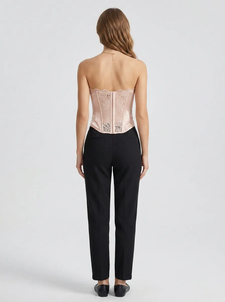 Lace-Trim Satin-Look Elegant Women's Corset Top