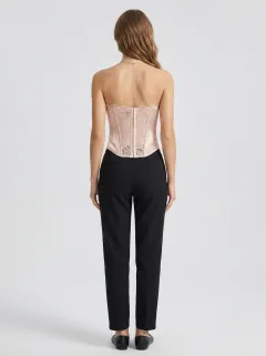 Lace-Trim Satin-Look Elegant Women's Corset Top