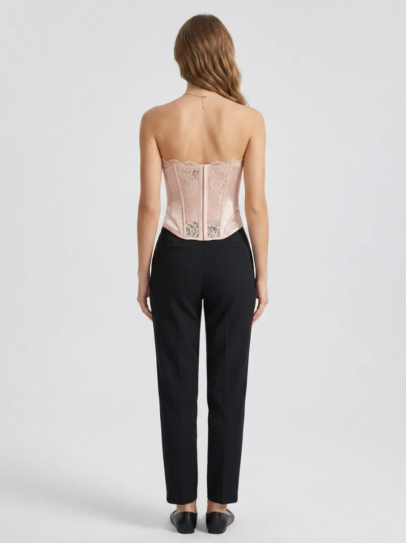 Lace-Trim Satin-Look Elegant Women's Corset Top