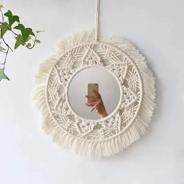 Boho Macrame Wooden Decorative Wall Mirror