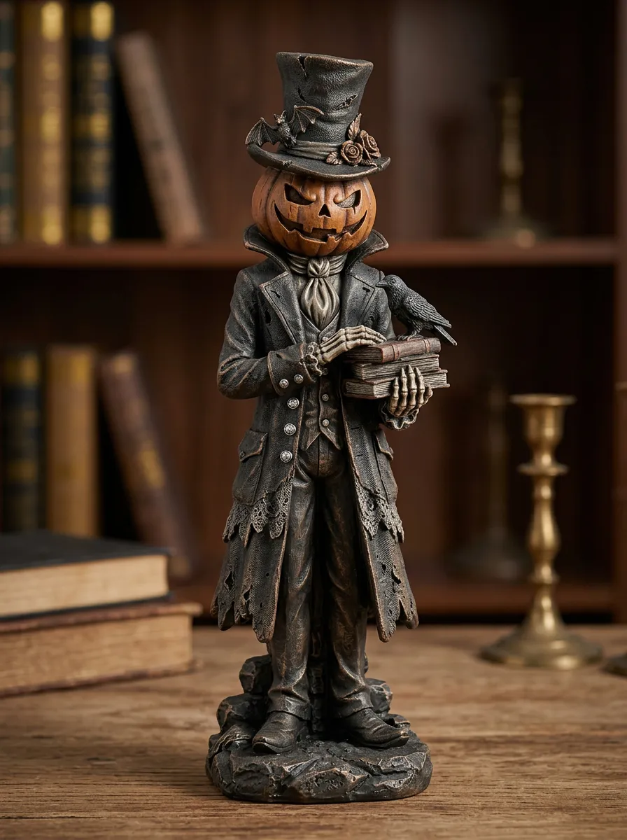 Halloween Gothic Pumpkin Head Raven Figurine
