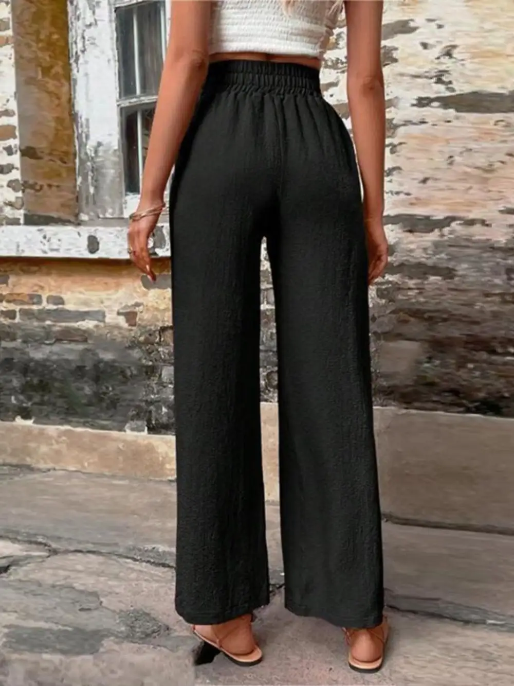 Tied High Waist Wide Leg Pants With Pocket