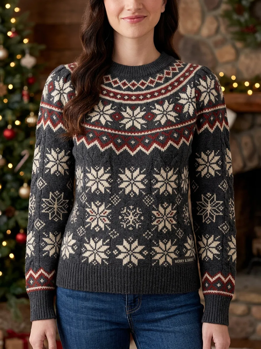 Christmas Fair Isle Snowflake Pattern Print Sweater