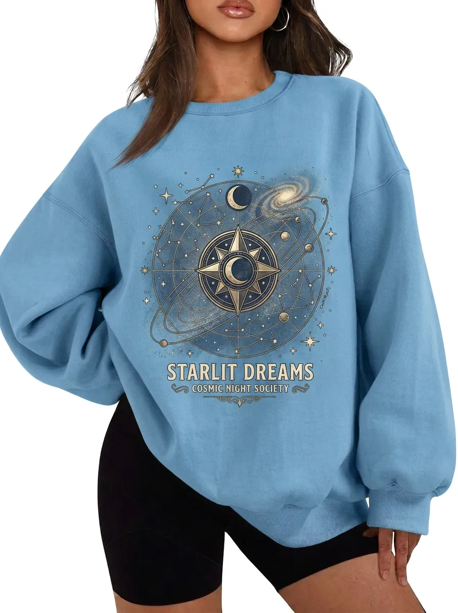Women's Celestial Starlit Dreams Cosmic Compass Printed T-shirt