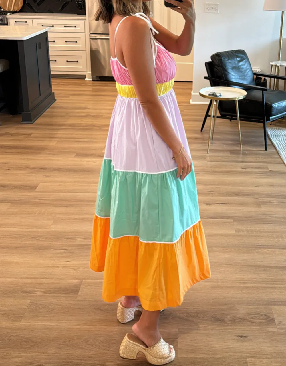 Multicolour Colorblock Self-tie Straps High Waist Flowy Maxi Dress