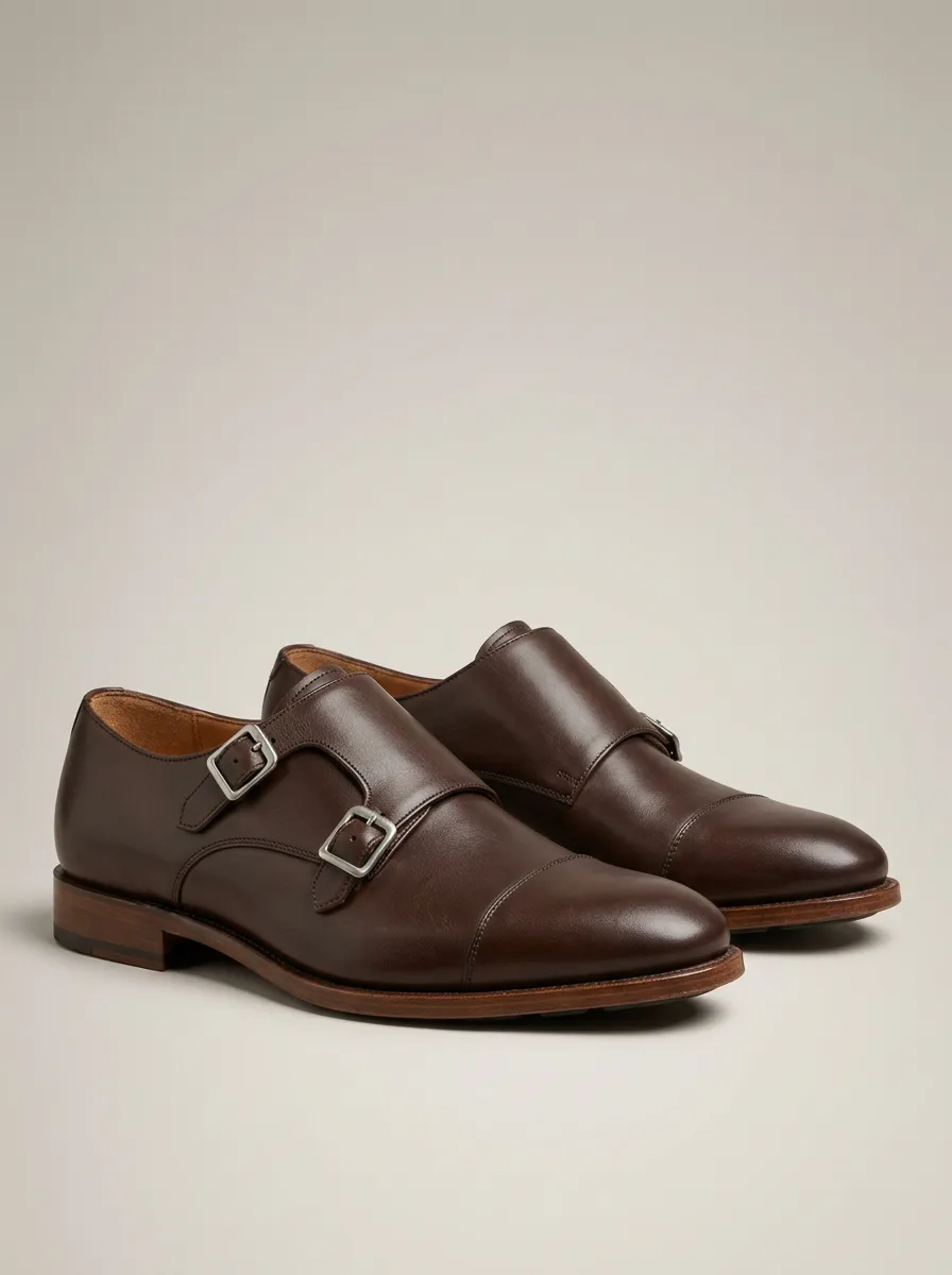 Men's Contemporary Business Formal Leather Double Monk Strap Shoes