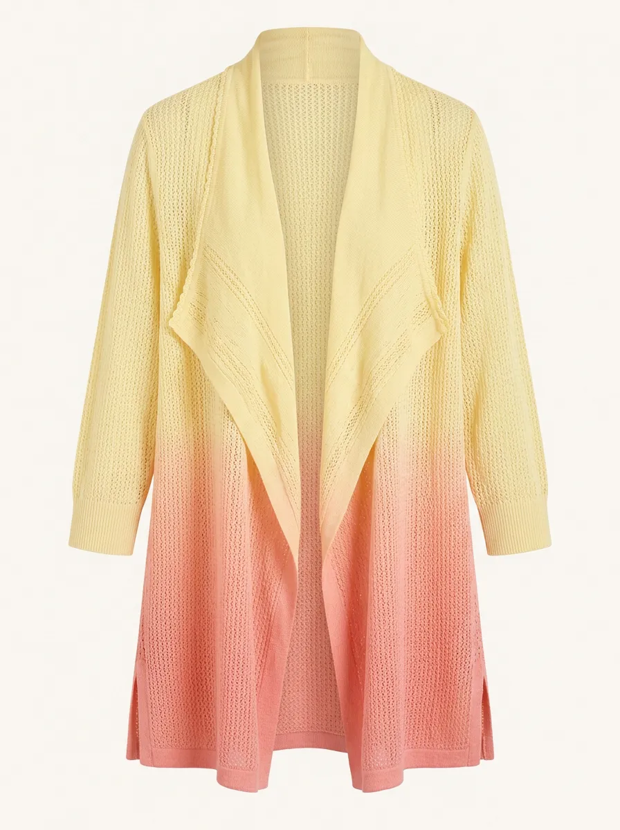 Women's Yellow and Pink Ombré Open-Front Cardigan