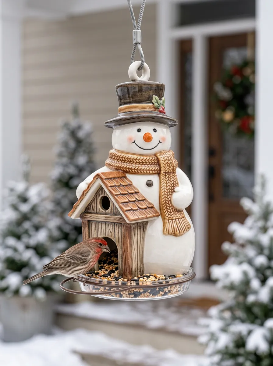 Classic Snowman Shaped Hanging Christmas Bird Feeder