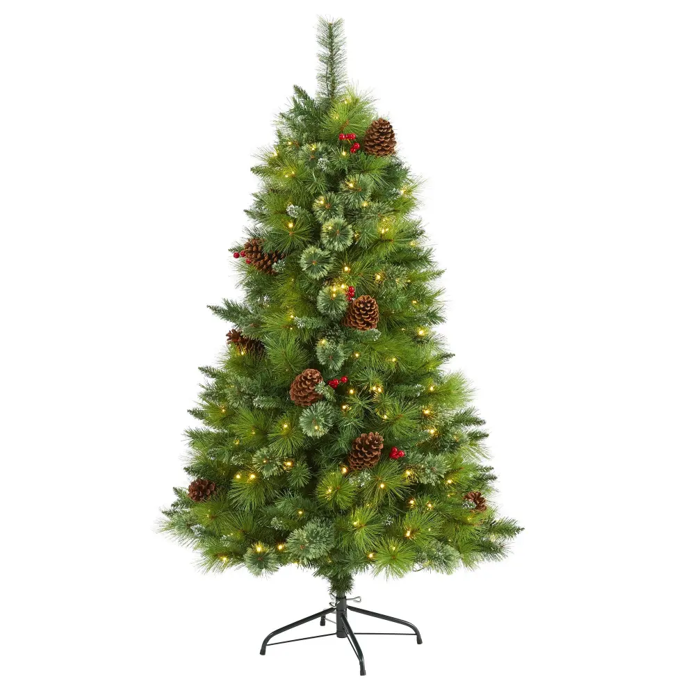 Montana Mixed Pine Artificial Christmas Tree with Pine Cones Berries and Clear LED Lights Foliage Accent