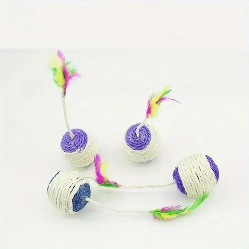 3 Pcs Feather Jute Ball Cat Toy