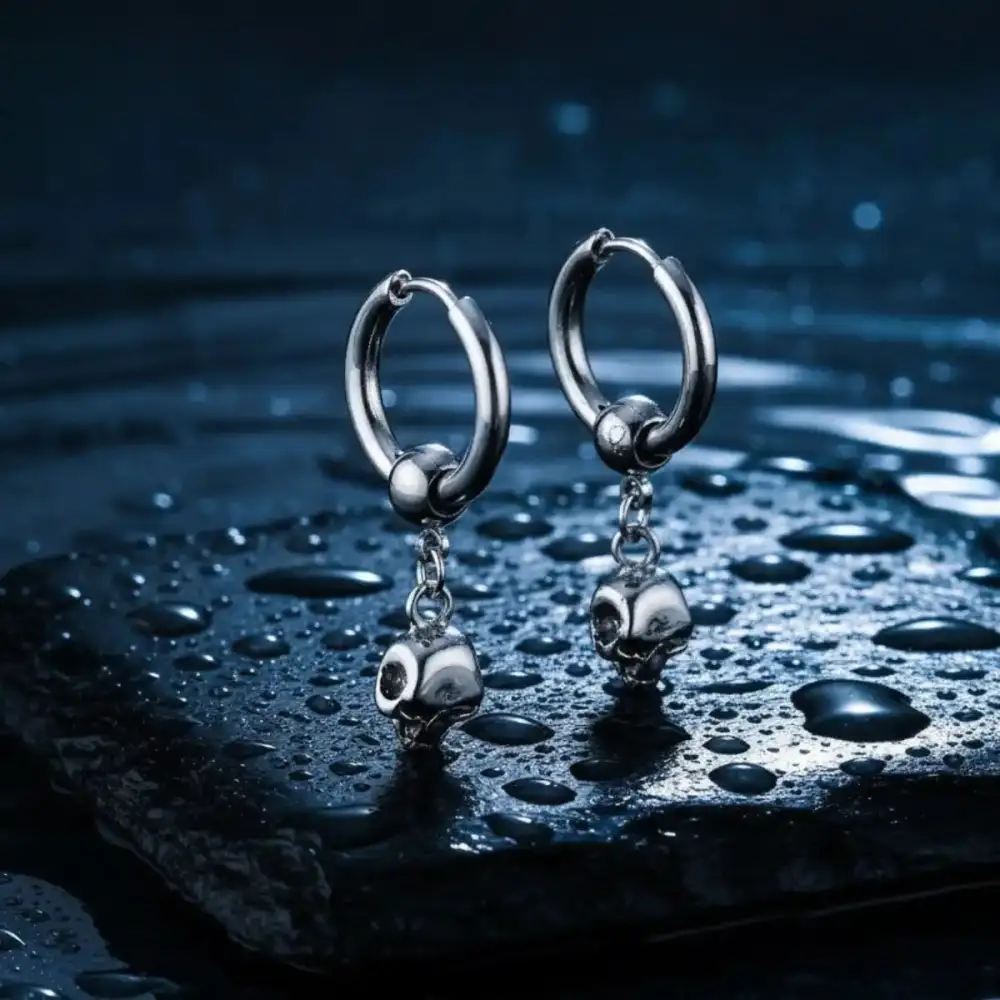 Men's Skull Drop Hoop Earrings