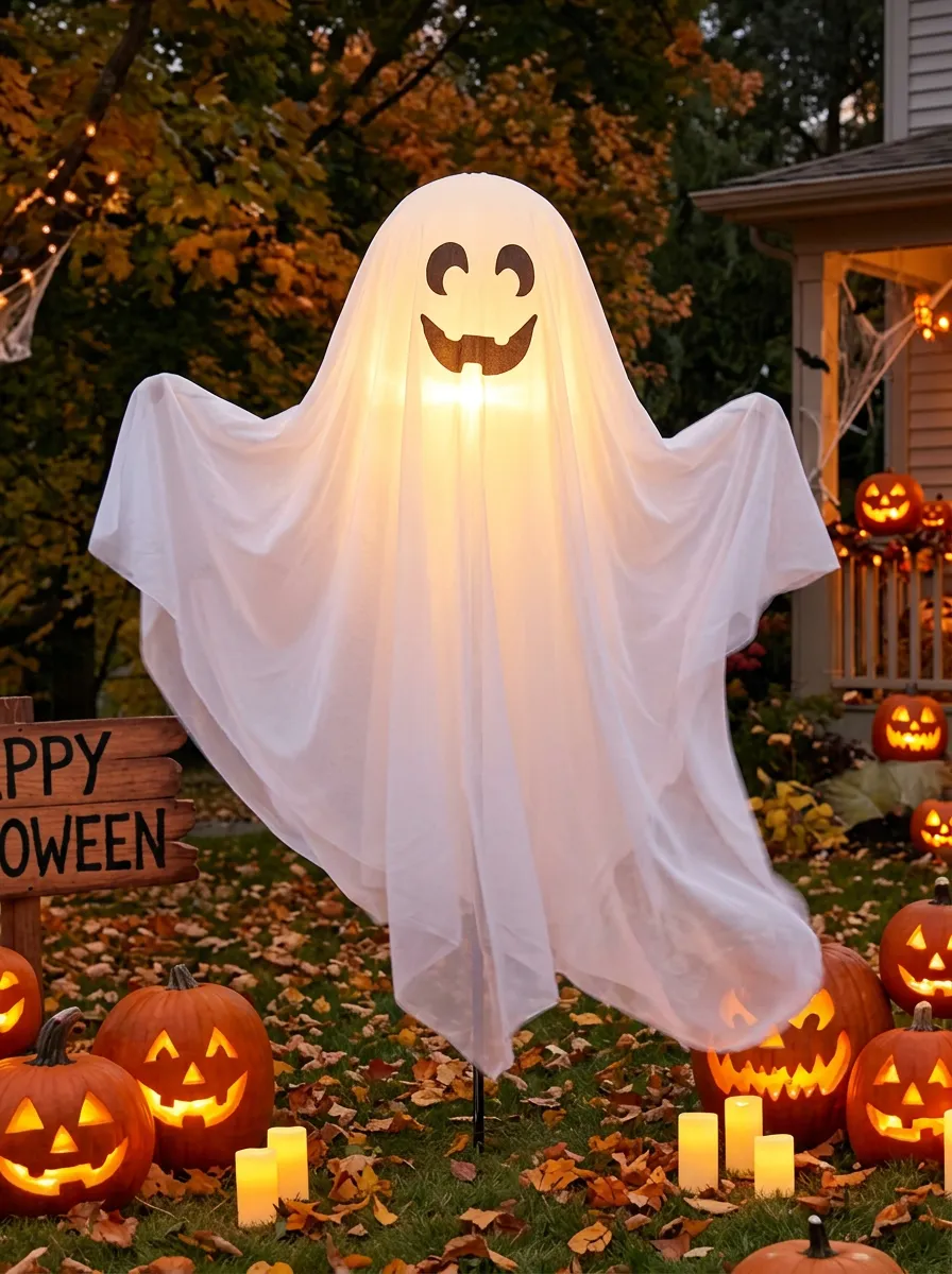 Ghost Pumpkin-Accent Halloween Yard Decoration