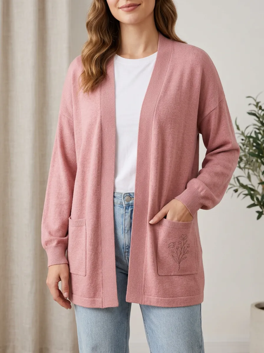 Pink Classic Floral Line Art Print Cardigan