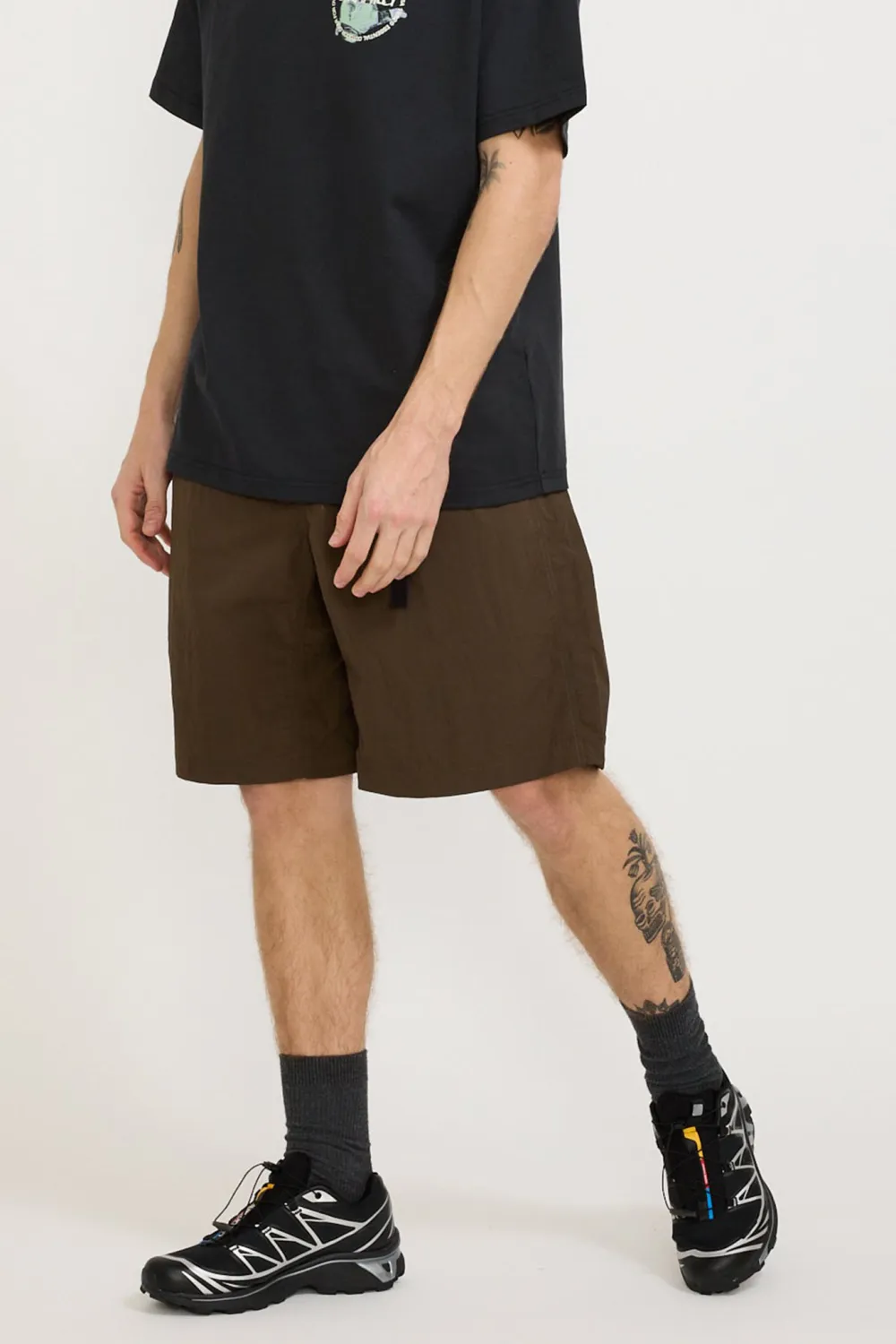 Deep Brown Nylon Loose Fit Shorts