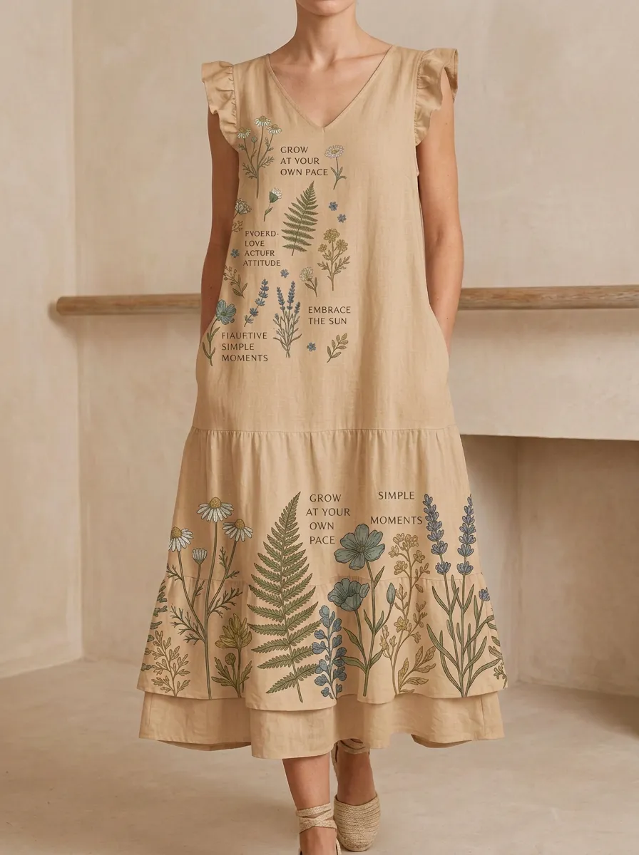 Botanical Quote Wildflower Ruffle Dress