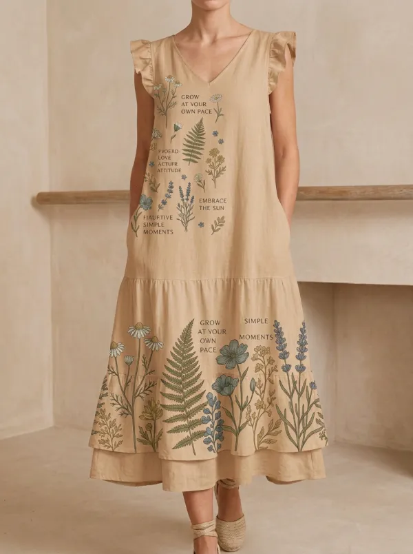 Botanical Quote Wildflower Ruffle Dress