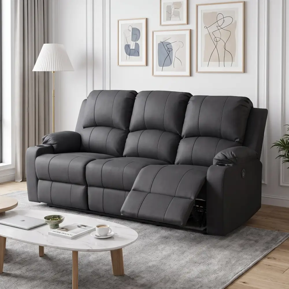 Triple Seat Electric Adjustable Back Recliner Sofa
