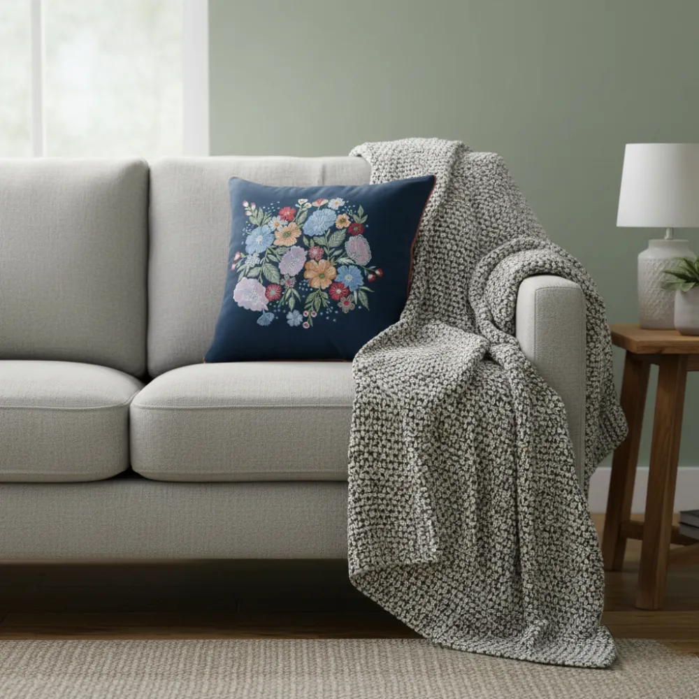 Artisan Detail Floral Botanical Cotton Decorative Cushion Cover