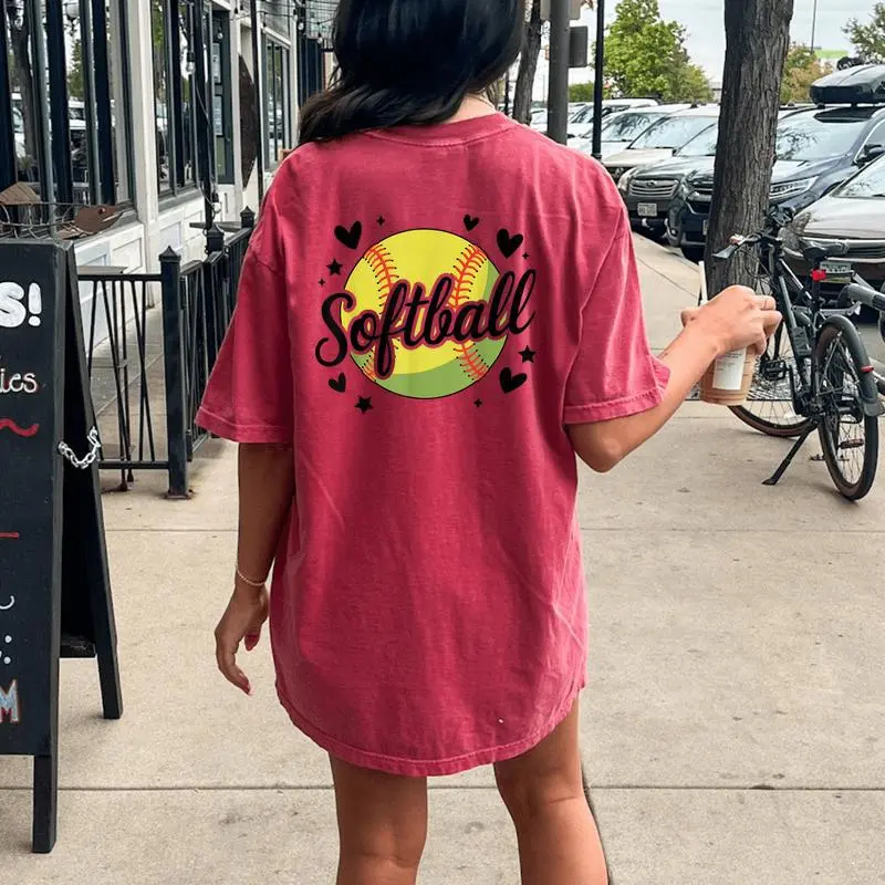 Girls Softball Cute Youth Fastpitch Player Women's Oversized Comfort T-Shirt Back Print