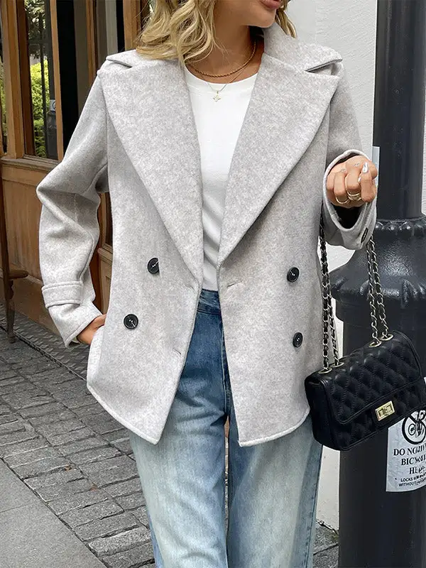 Long Sleeve Relaxed Button Front Double Breasted Solid Blazer