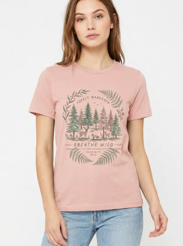 Women's Forest Wanderer Nature Deer Fox Printed T-shirt