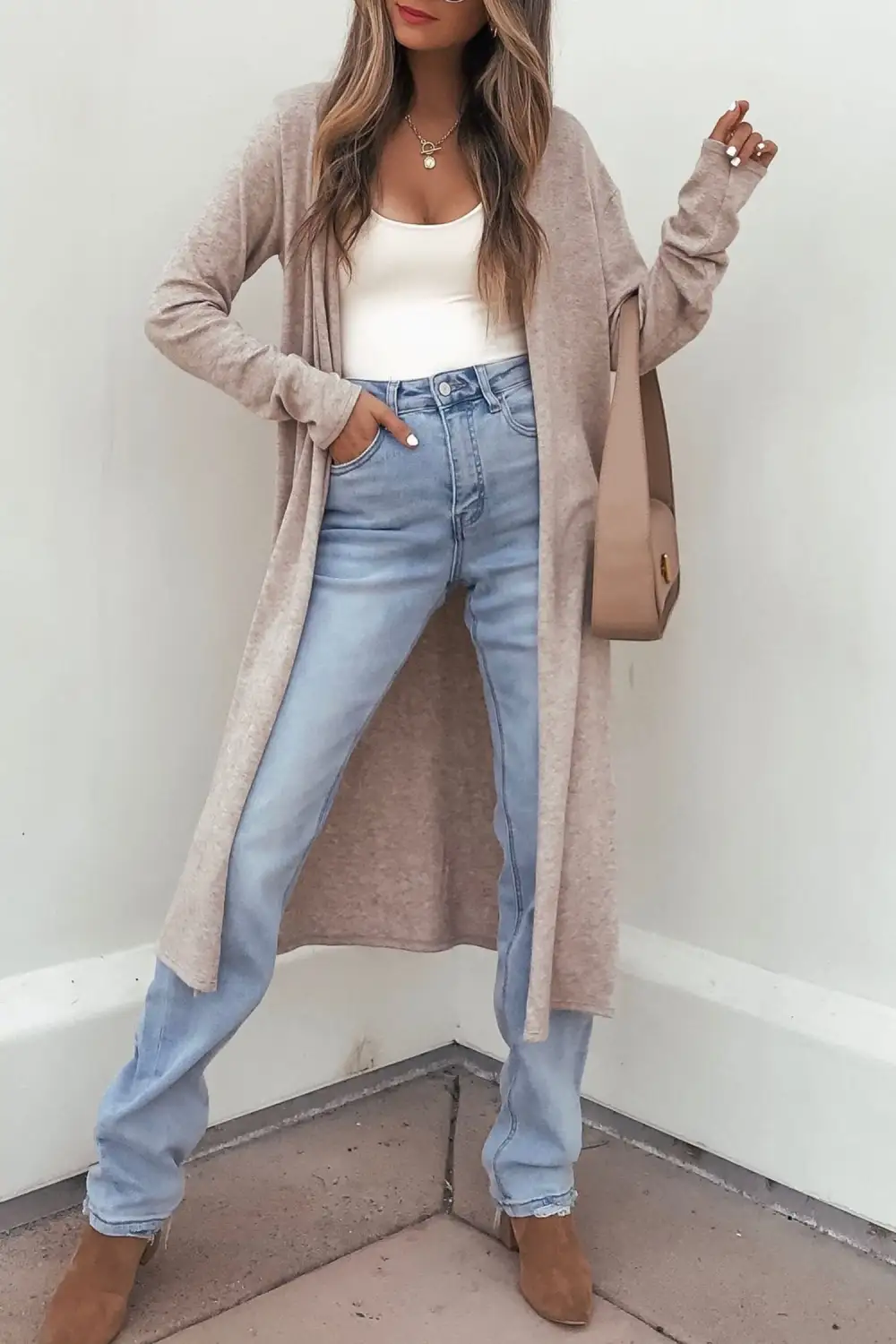 Long-Sleeve Longline Relaxed Pocketed Cardigan