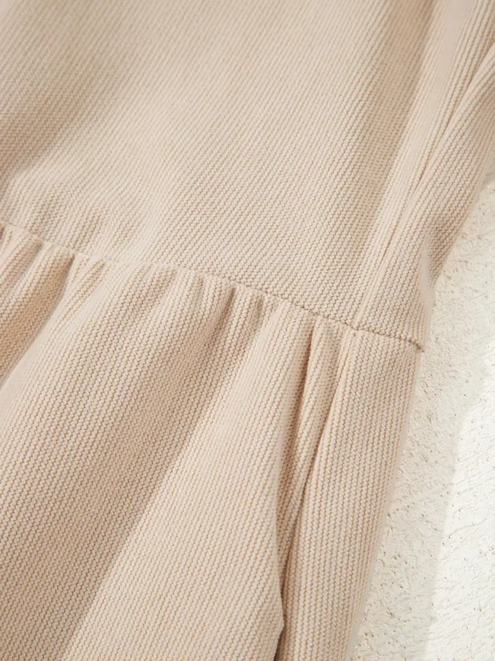 Polished Detail Corduroy Half Button Long Sleeve Mini Dress