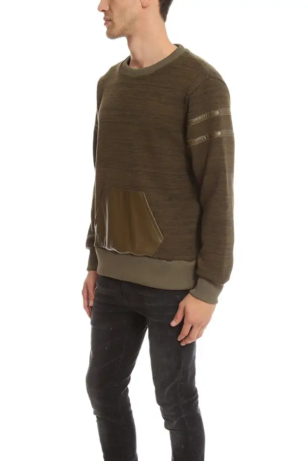Crewneck Fleece Leather Sweater
