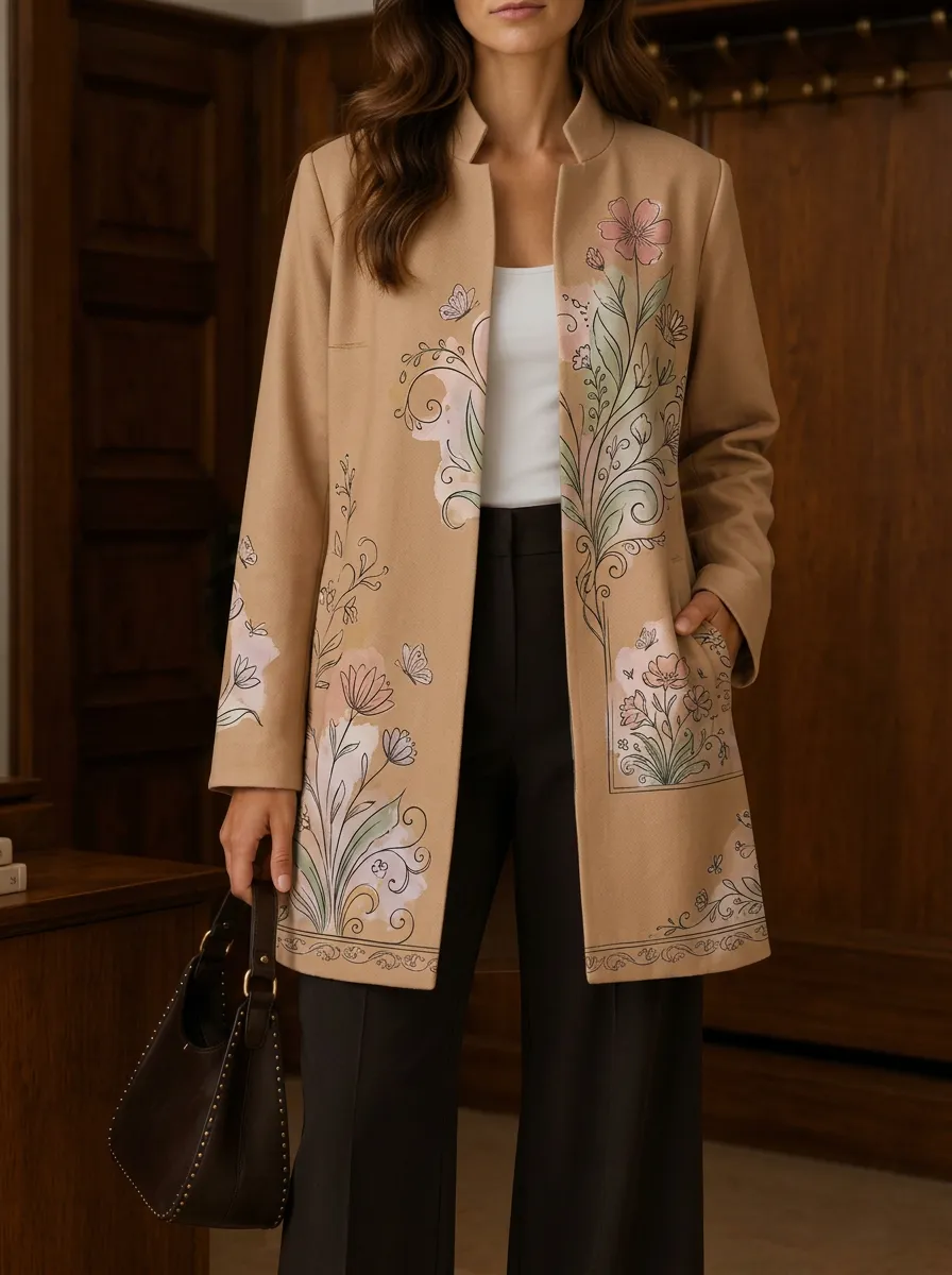 Women's Floral Butterfly Botanical Art Printed Coat