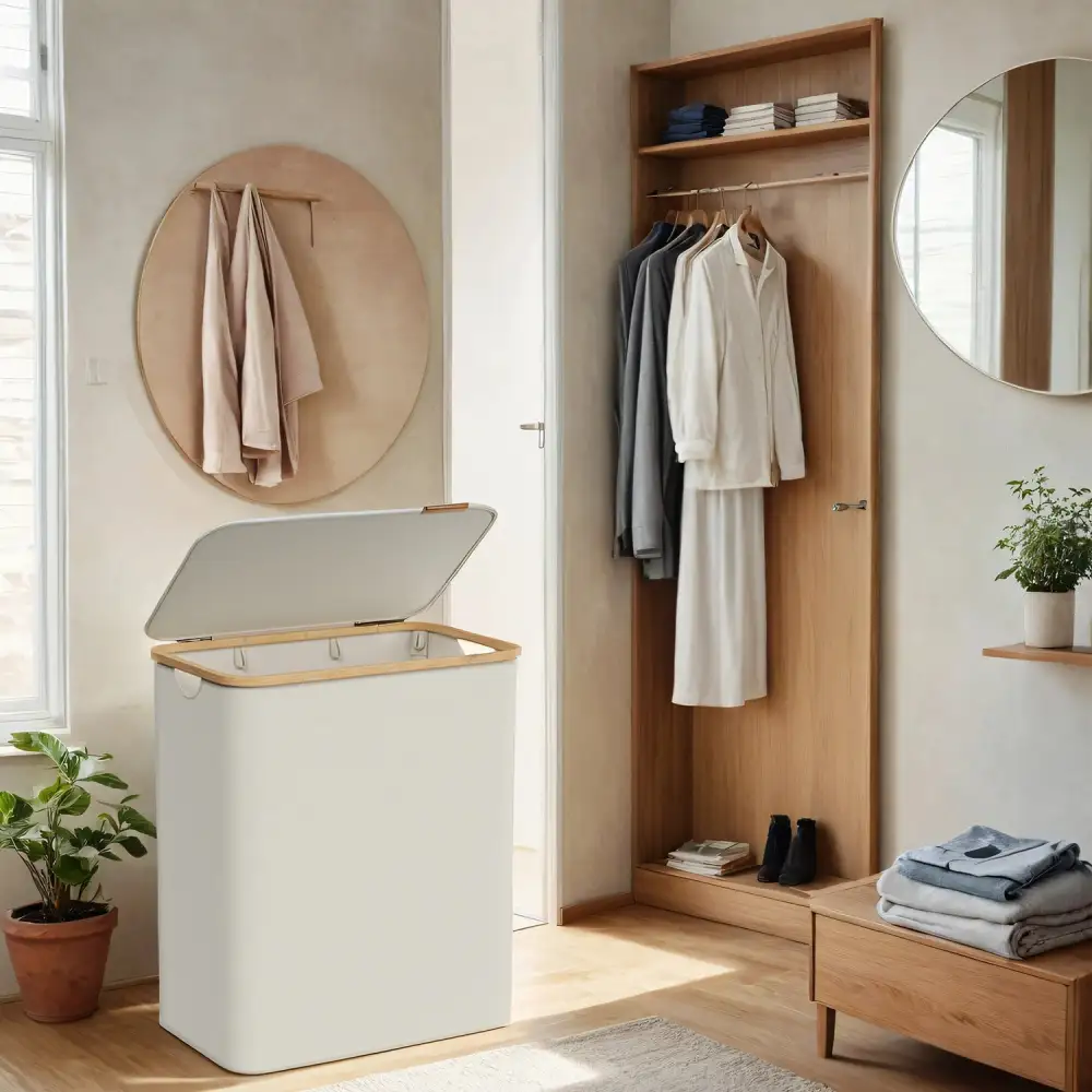 Modern Lidded Divided Laundry Storage Basket