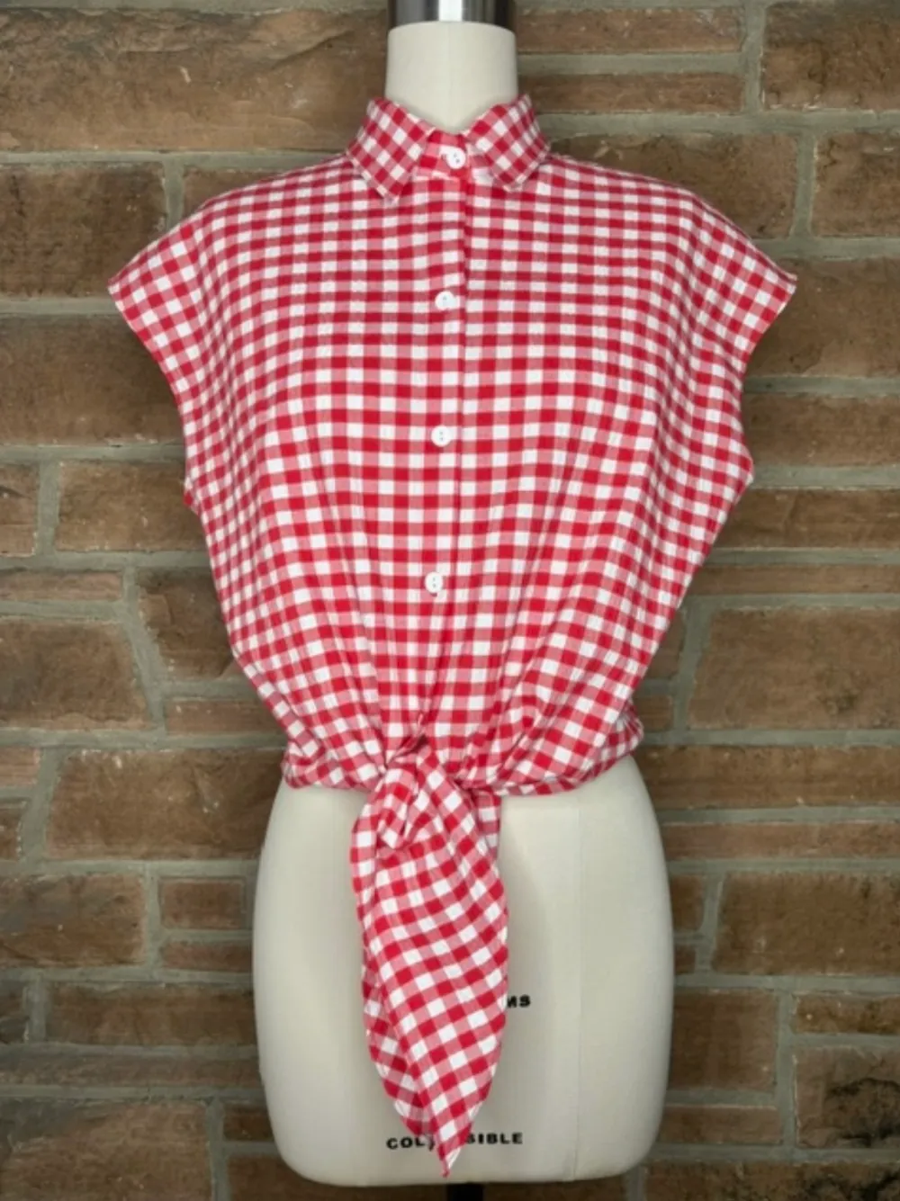 Button Up Collar Tie Front Top