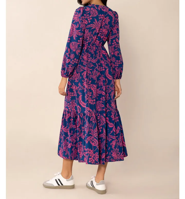 Midi V-Neck Long Sleeve Midi Dress