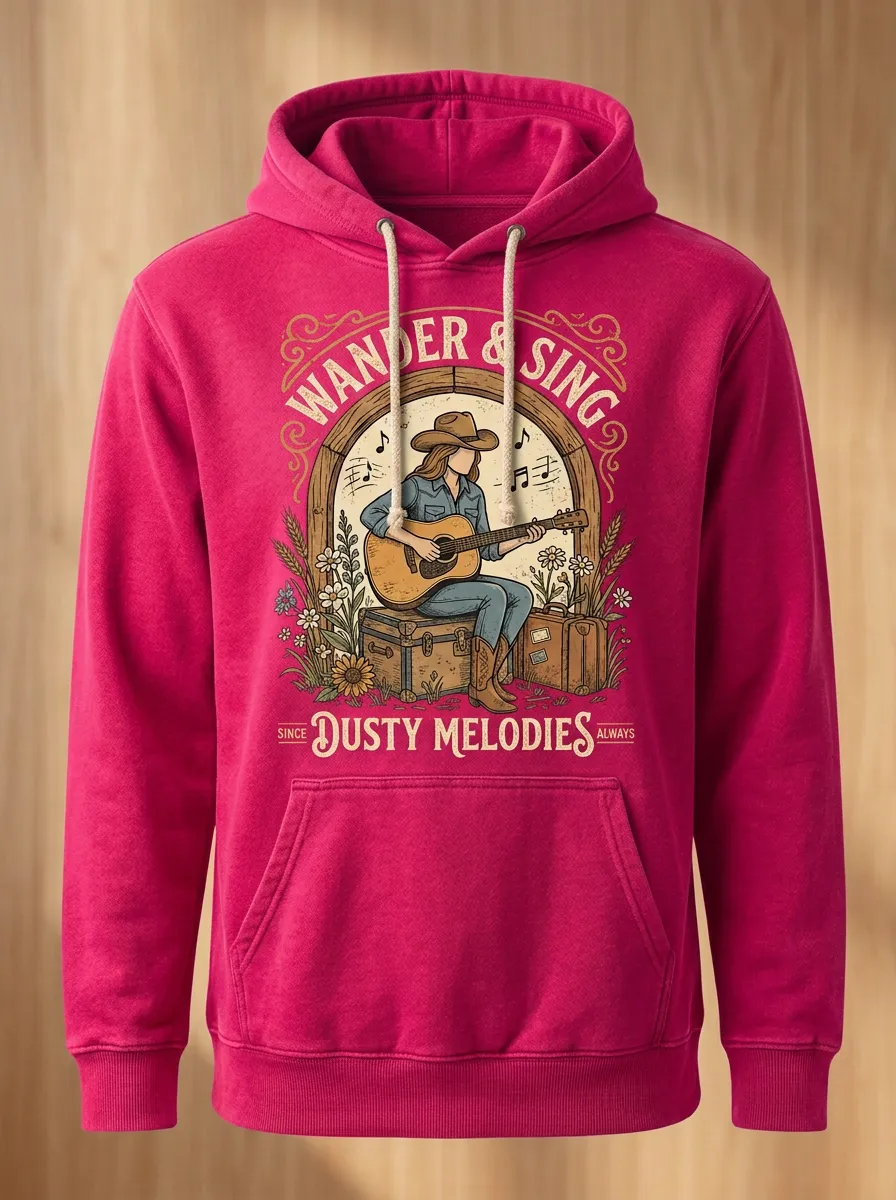 Country Music Guitar Cowgirl Pullover Hoodie