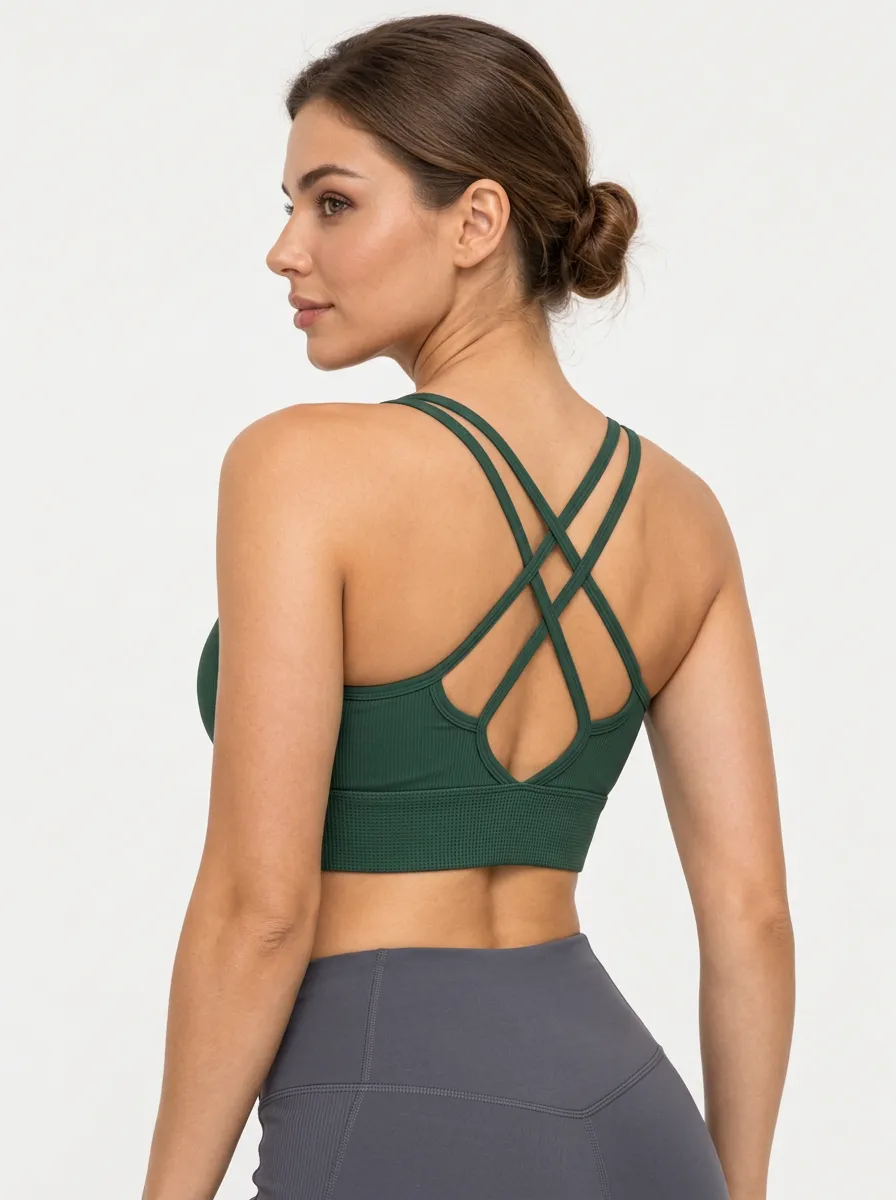 Women's Green Printed Cross Back Workout Bra