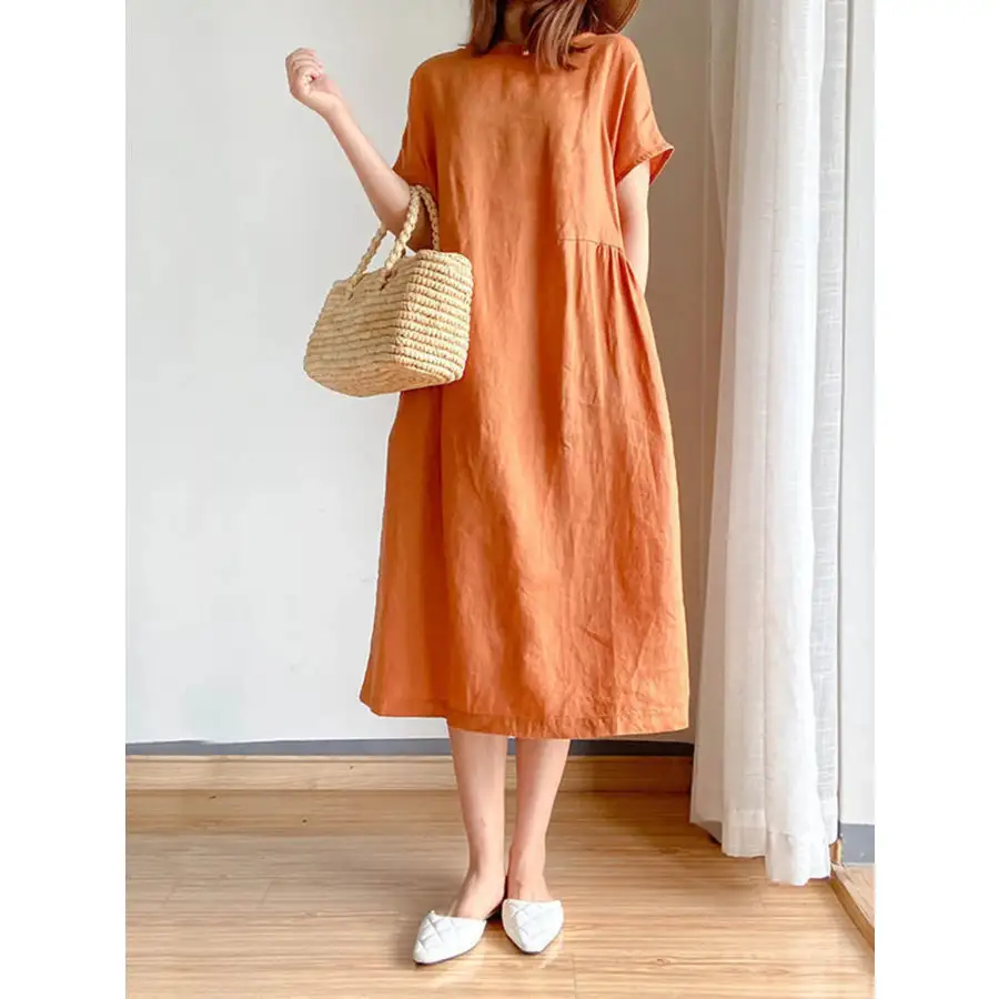 Full Size Casual Round Neck Midi Dress Plus Size