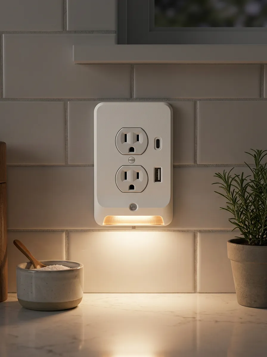 Low-Profile Modern Minimalist Sensor Printed LED Outlet Cover