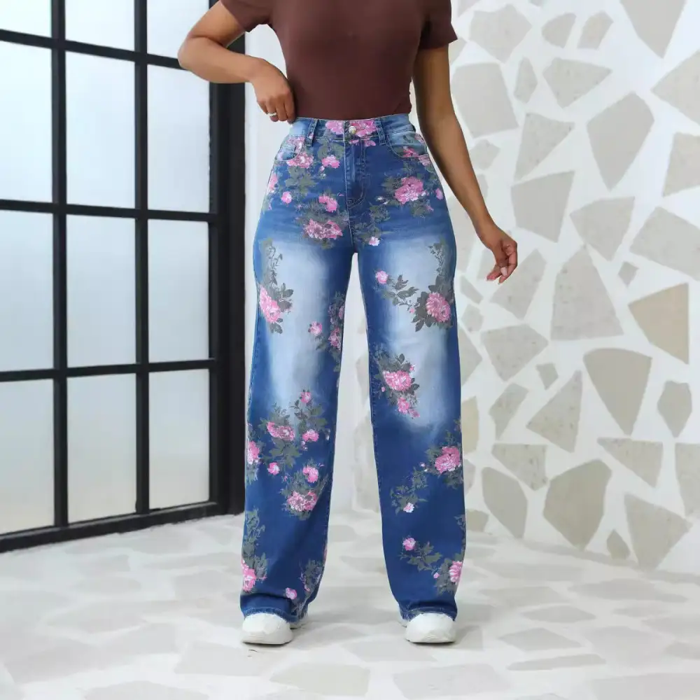 Printed Wide Leg Jeans