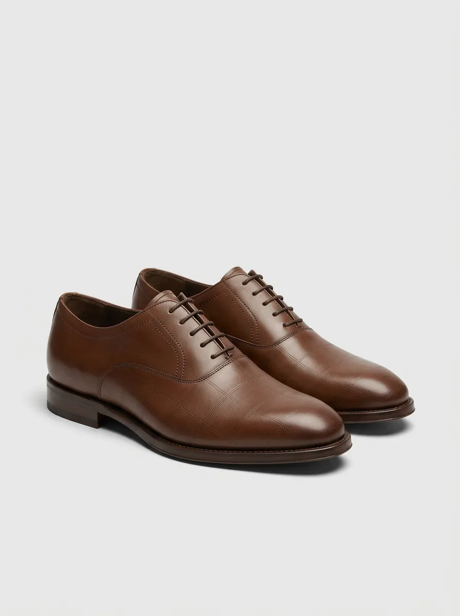 Men's Business Formal Grid Pattern Printed Leather Shoes