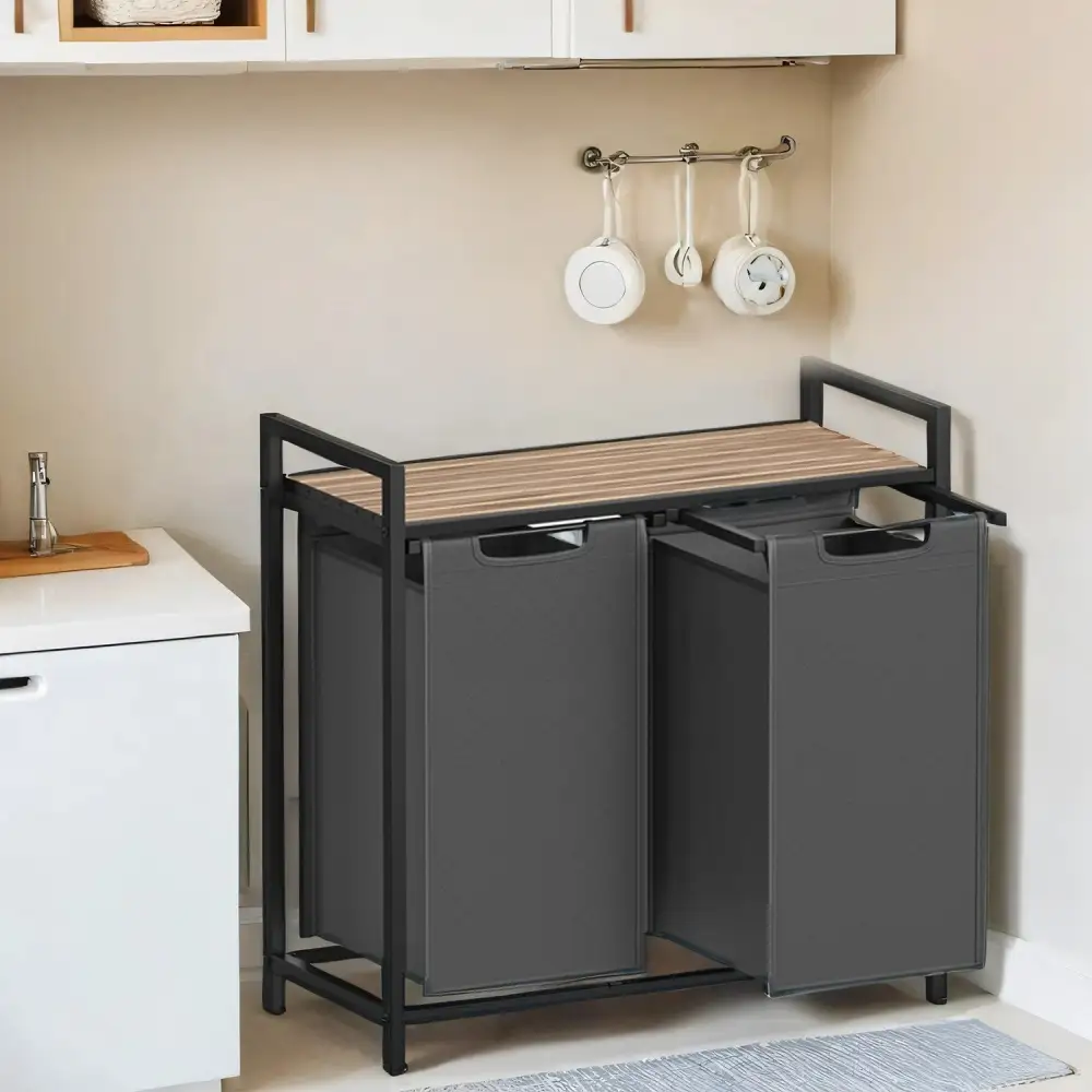 Double Compartment Removable Liner Shelved Laundry Storage Hamper