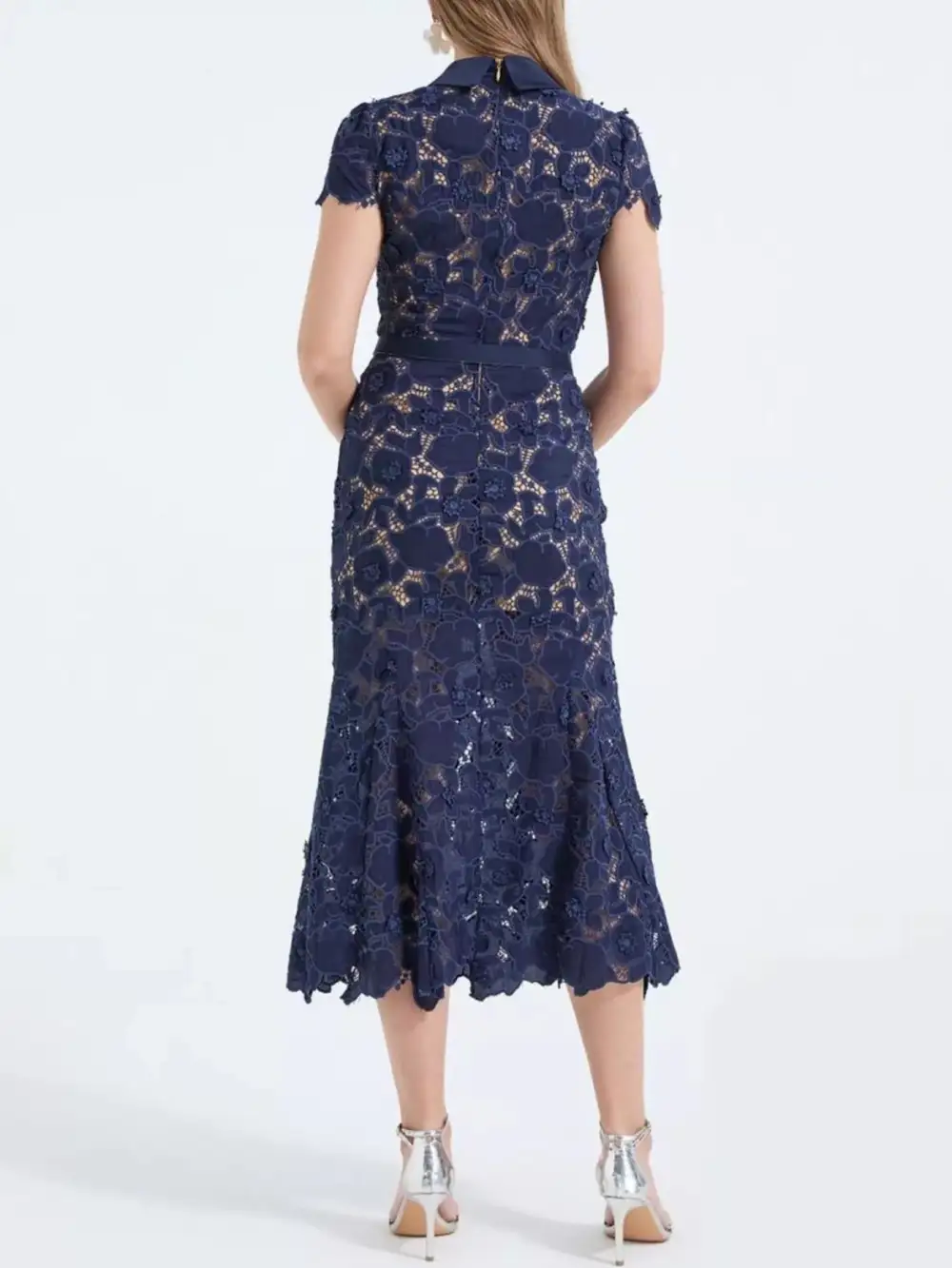Lace Short Sleeve Midi Dress