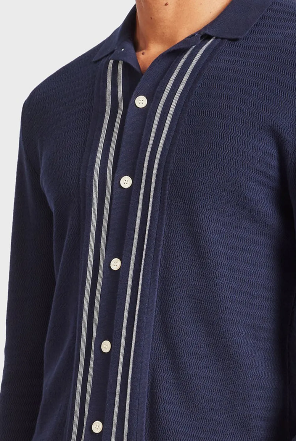 Chambray Cotton Casual Knit Shirt- Navy
