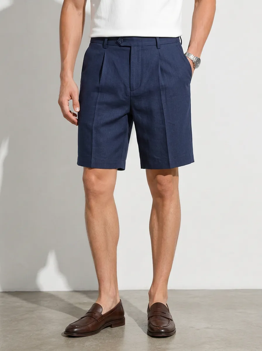 Men's Vacation Linen Casual Summer Pleated Linen Shorts