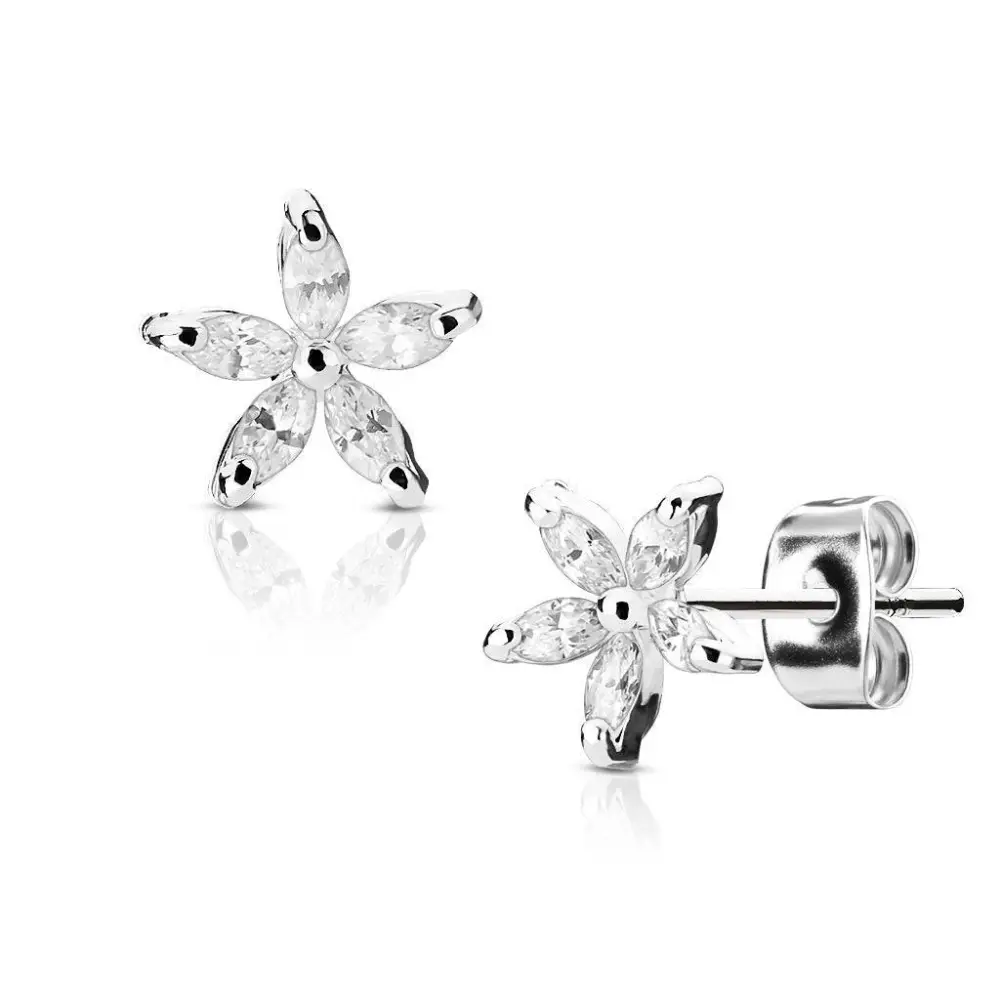 Cubic Zirconia Flower Steel Stud Earrings