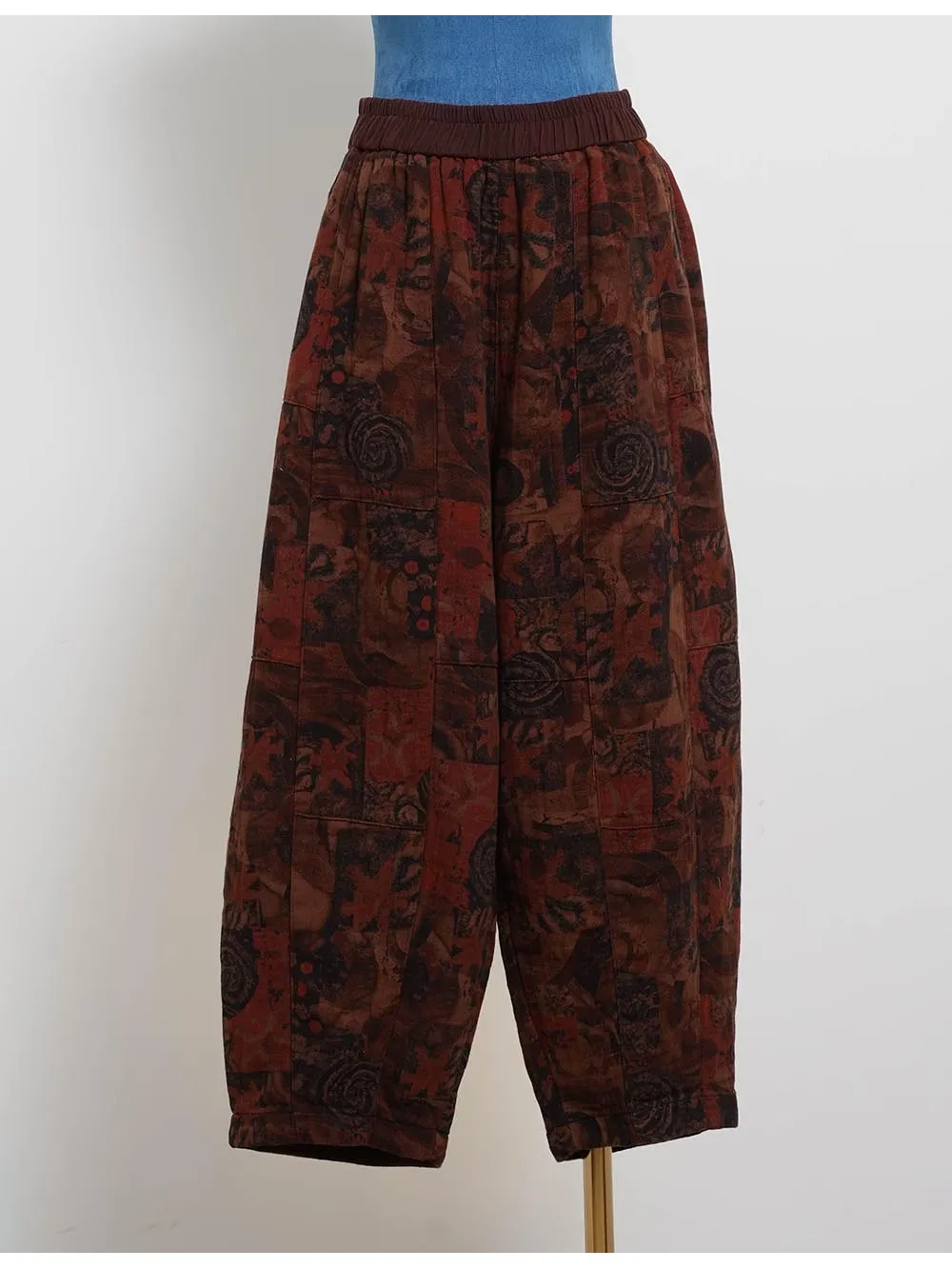 Boho Abstract Elastic Waist Barrel Leg Easy Pants