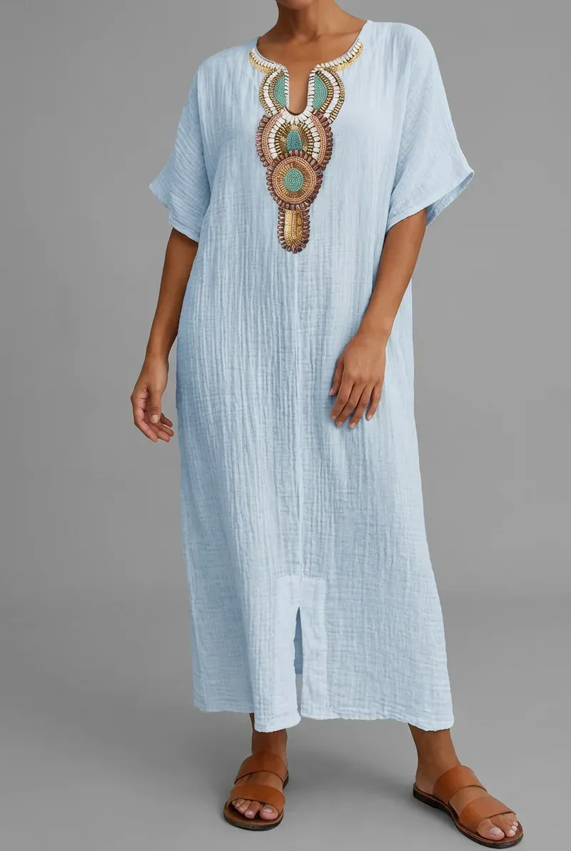 🌿Women's Embroidered Maxi Dress with Front Slit