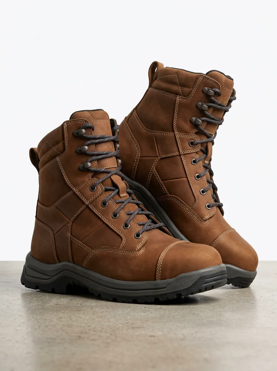 Unisex Contemporary Leather Tactical Print Work Boots