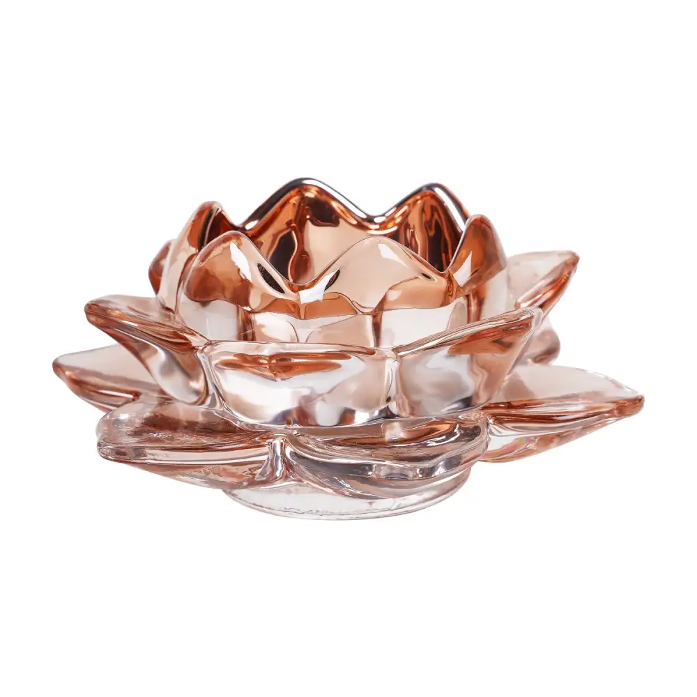 Pink Glass Tealight Holder With Reflective Interior