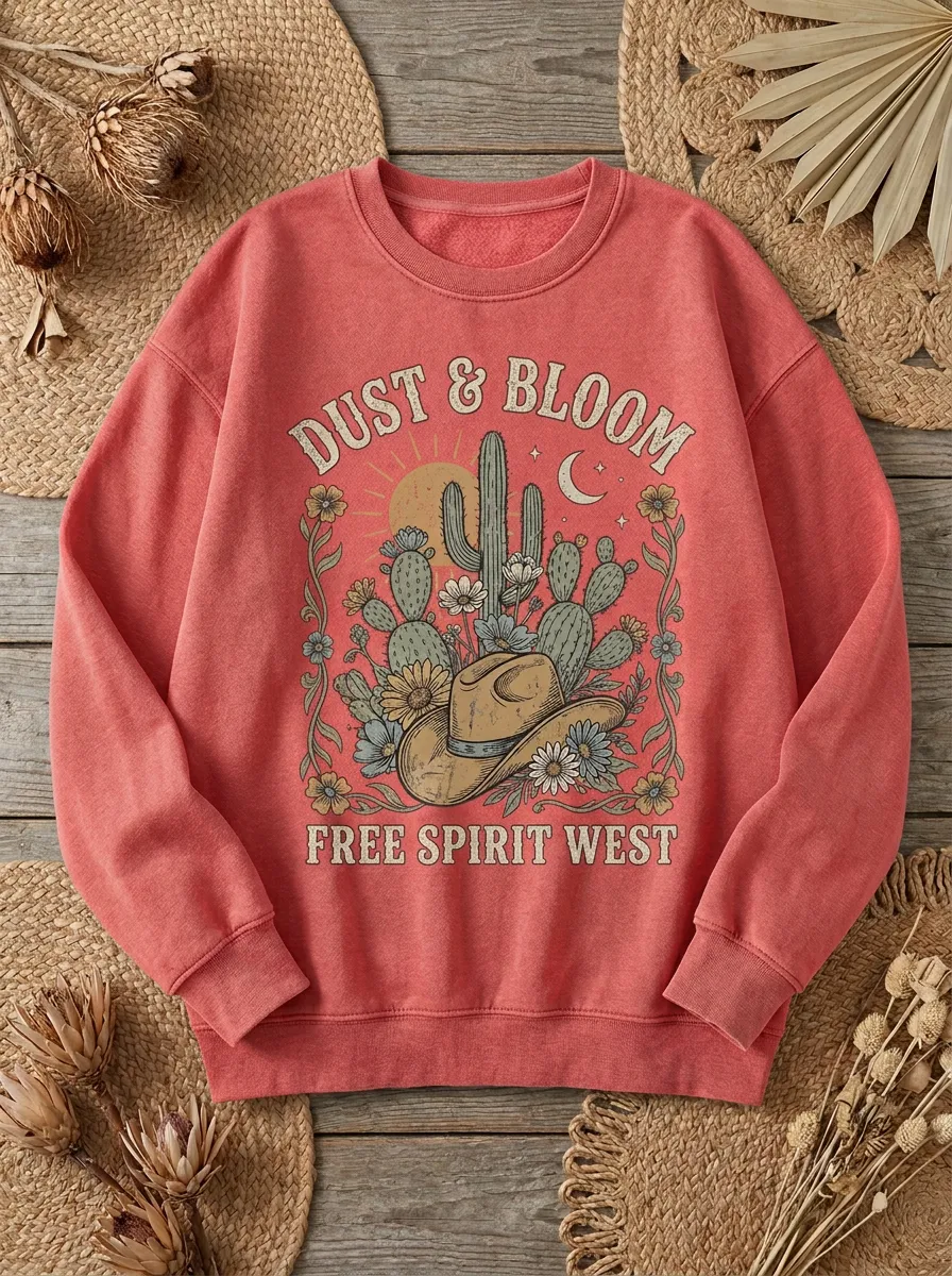 Floral Cactus Women's Western Crew Neck Sweatshirt