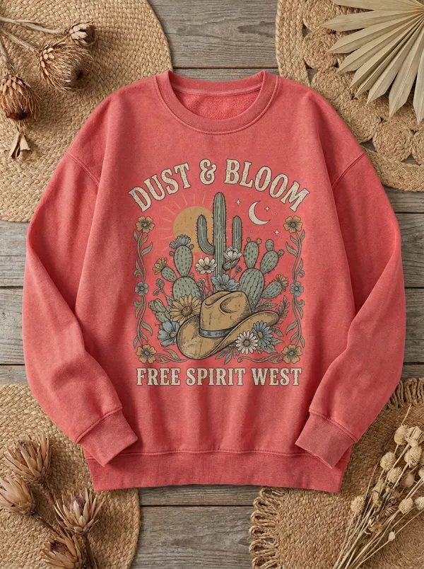 Floral Cactus Women's Western Crew Neck Sweatshirt