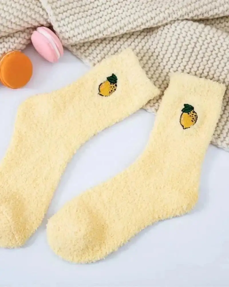 Plush Cherry Embroidered Knee High Socks